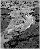 Fluid lava flow detail. Hawaii Volcanoes National Park, Hawaii, USA. (black and white)