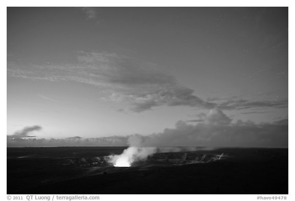 Kilauea Volcano glow from vent. Hawaii Volcanoes National Park (black and white)