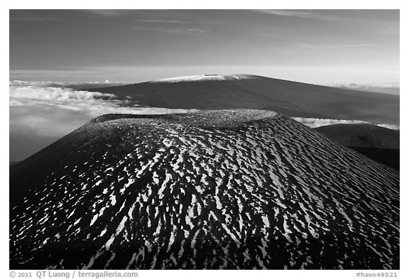 Cinder cone and Mauna Loa. Hawaii Volcanoes National Park (black and white)