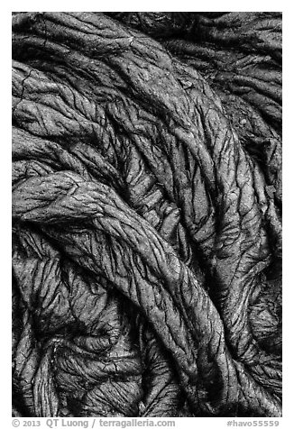 Recently hardened pahoehoe lava. Hawaii Volcanoes National Park (black and white)