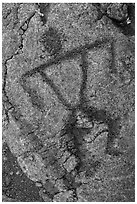Close-up of anthropomorph petroglyph. Hawaii Volcanoes National Park, Hawaii, USA. (black and white)