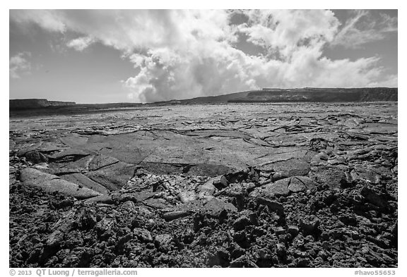 Mauna Loa Summit Crater from North Pit. Hawaii Volcanoes National Park (black and white)