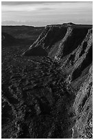 Tall cliffs seen from Mauna Loa summit. Hawaii Volcanoes National Park, Hawaii, USA. (black and white)