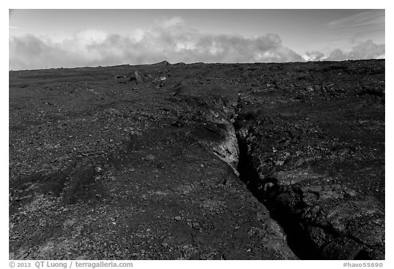 Lava fissure, Mauna Loa North Pit. Hawaii Volcanoes National Park (black and white)