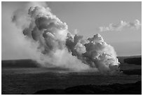 Multiple plumes from lava ocean entry. Hawaii Volcanoes National Park ( black and white)