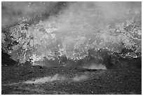Lava fountains, fumeroles, and venting plume, Halemaumau crater. Hawaii Volcanoes National Park ( black and white)