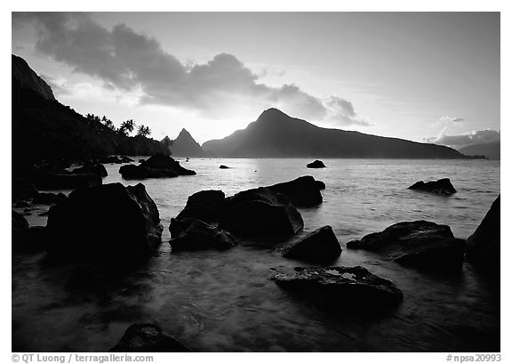 Sunrise from South Beach, Ofu Island. National Park of American Samoa (black and white)