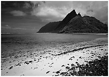 Sand beach and Ofu Island seen from Olosega. National Park of American Samoa (black and white)
