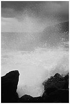 Crashing wave, Siu Point, Tau Island. National Park of American Samoa ( black and white)