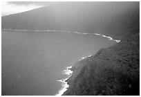 Aerial view of the wild South coast of Tau Island. National Park of American Samoa ( black and white)
