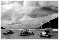 Fishing boats in Vatia Bay, Tutuila Island. National Park of American Samoa (black and white)
