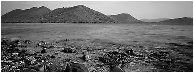 Tropical seascape. Virgin Islands National Park (Panoramic black and white)