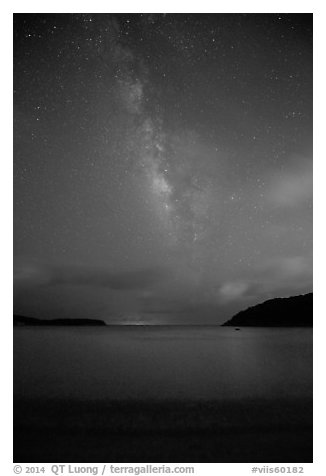 Milky Way and stars over Little Lameshur Bay. Virgin Islands National Park (black and white)
