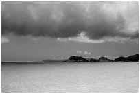 Turquoise waters, Trunk Cay, and dark clouds. Virgin Islands National Park ( black and white)