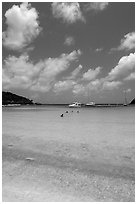 Tropical beach and yachts. Virgin Islands National Park, US Virgin Islands. (black and white)