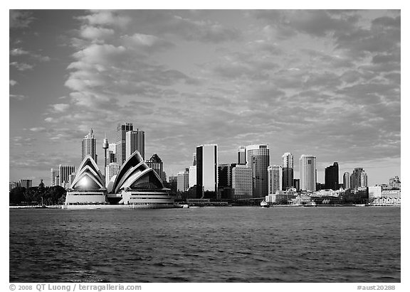 Opera house and city skyline. Australia (black and white)