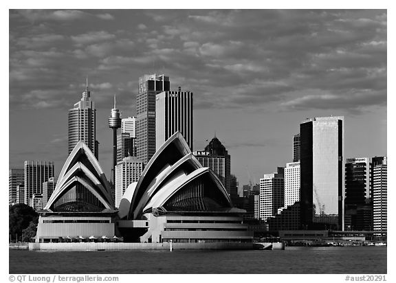 Opera House and high rise buildings. Australia (black and white)