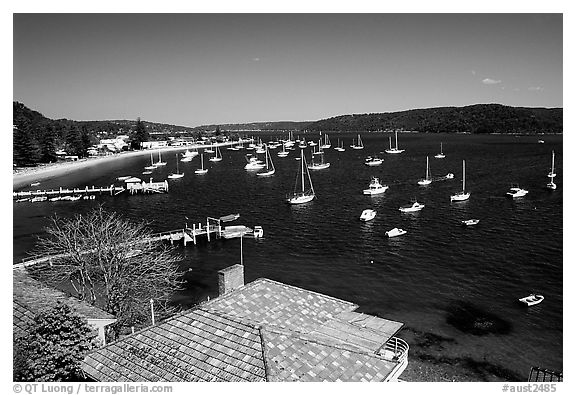 Yatchs anchored in the outskirts of the city. Sydney, New South Wales, Australia