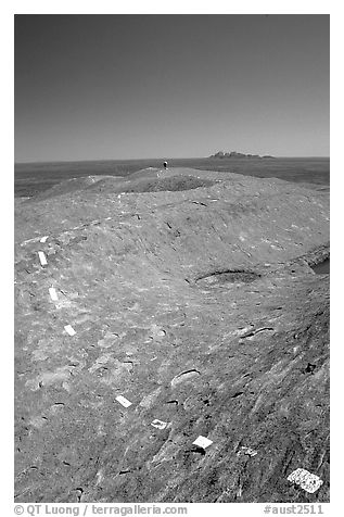 Trail markers on the top of Ayers Rock. Uluru-Kata Tjuta National Park, Northern Territories, Australia (black and white)