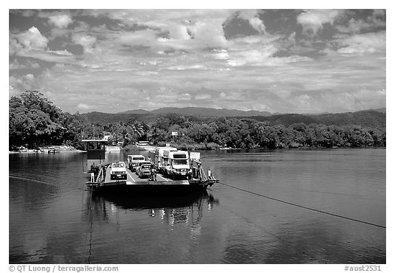Daintree River ferry crossing. Queensland, Australia (black and white)
