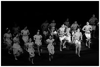 Samoa islanders performing a slap dance. Polynesian Cultural Center, Oahu island, Hawaii, USA (black and white)