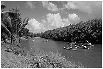 Kayaks, Hanalei River. Kauai island, Hawaii, USA (black and white)