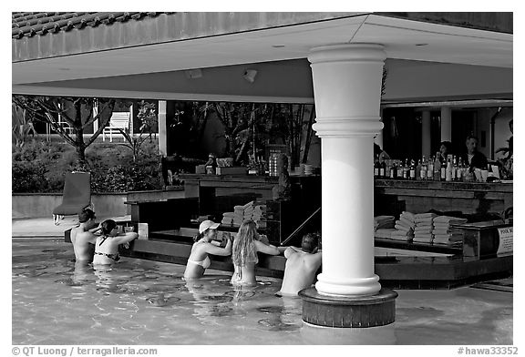 Swim-up bar, Princeville hotel. Kauai island, Hawaii, USA (black and white)
