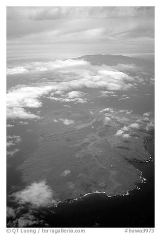 Aerial view of Kohoolawe, Maui in the background. Maui, Hawaii, USA (black and white)