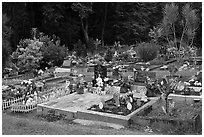 Tomb with easter eggs and rabbits, Hilo. Big Island, Hawaii, USA ( black and white)