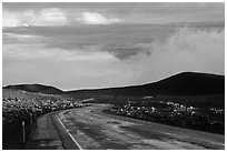Road and sea of clouds. Mauna Kea, Big Island, Hawaii, USA ( black and white)