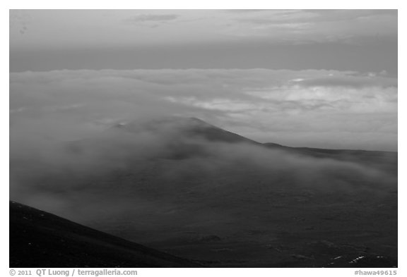 Sea of clouds and earth shadow. Mauna Kea, Big Island, Hawaii, USA (black and white)