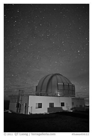 United Kingdom Infrared Telescope and stars. Mauna Kea, Big Island, Hawaii, USA (black and white)