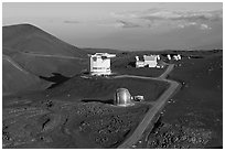 Caltech Submillimeter Telescope, James Clerk Maxwell Telescope, and submillimeter Array. Mauna Kea, Big Island, Hawaii, USA ( black and white)