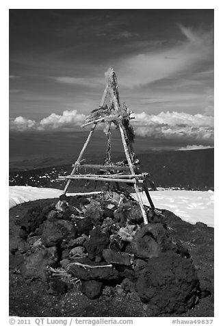 Altar on the summit. Mauna Kea, Big Island, Hawaii, USA (black and white)