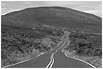 Winding road and hill. Maui, Hawaii, USA (black and white)