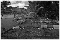 Hawaiian graves, Hanalei Valley. Kauai island, Hawaii, USA ( black and white)