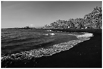 Punaluu black sand beach. Big Island, Hawaii, USA (black and white)