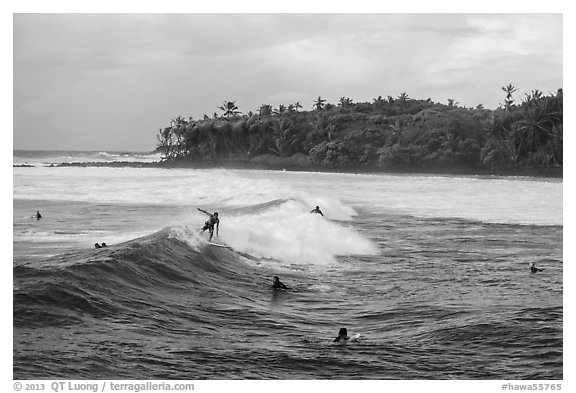 Surfers, Isaac Hale Beach. Big Island, Hawaii, USA (black and white)