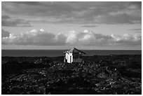 Lone house on the lava field, Kalapana. Big Island, Hawaii, USA ( black and white)