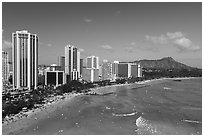 Aerial view of Waikiki Bay and Beach. Honolulu, Oahu island, Hawaii, USA ( black and white)