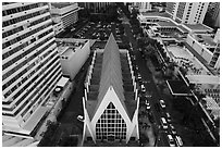 Aerial view of St Augustine Church, Waikiki. Waikiki, Honolulu, Oahu island, Hawaii, USA ( black and white)