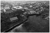 Aerial view of Kailua with Hulihee Palace. Hawaii, USA ( black and white)