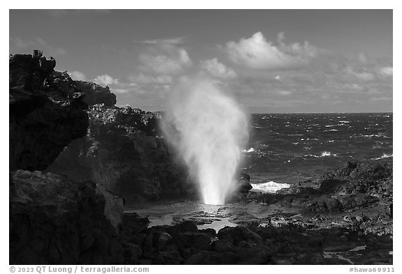 Blowhole at Nakalele Point. Maui, Hawaii, USA (black and white)