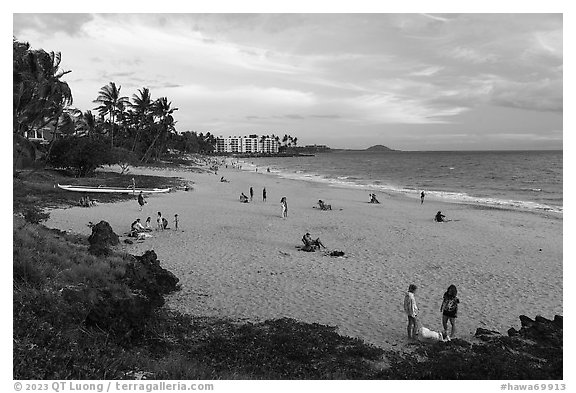 Kamahole Beach in late afternoon, Kihei. Maui, Hawaii, USA (black and white)