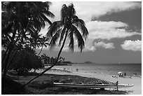 Kamahole Beach with outrigger canoe, Kihei. Maui, Hawaii, USA ( black and white)