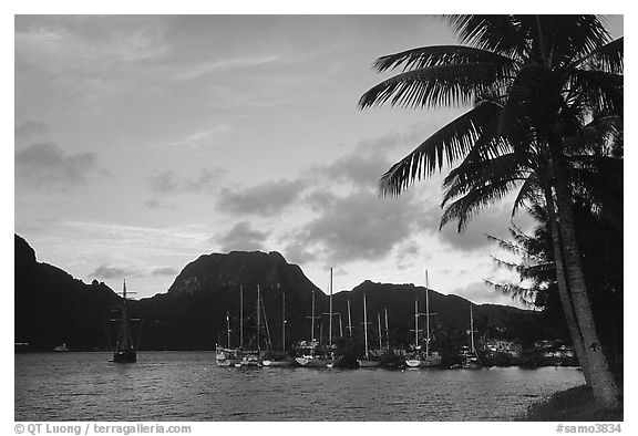 Yachts anchored in Pago Pago harbor. Pago Pago, Tutuila, American Samoa