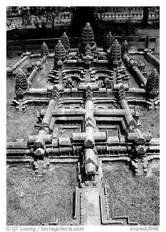 Model of Angkor Wat found in Phnom Phen. Angkor, Cambodia (black and white)