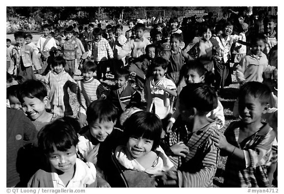 Children at a school. Mount Popa, Myanmar (black and white)