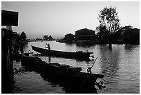 Sunset on the canal at Nyaungshwe. Inle Lake, Myanmar (black and white)
