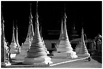 Stupas in Kalaw. Shan state, Myanmar (black and white)